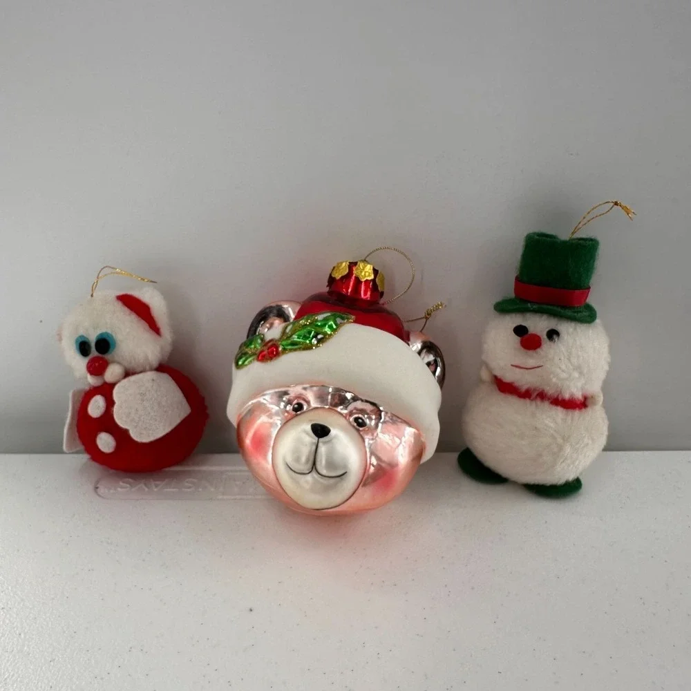 Vintage Christmas Ornaments Teddy‎ Bear Glass Snowman Santa Felt Plush Retro